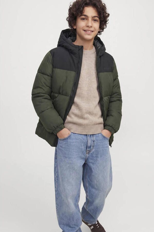 JACK & JONES JUNIOR pufferjas groen Jongens Polyester Capuchon Meerkleurig - Foto 2