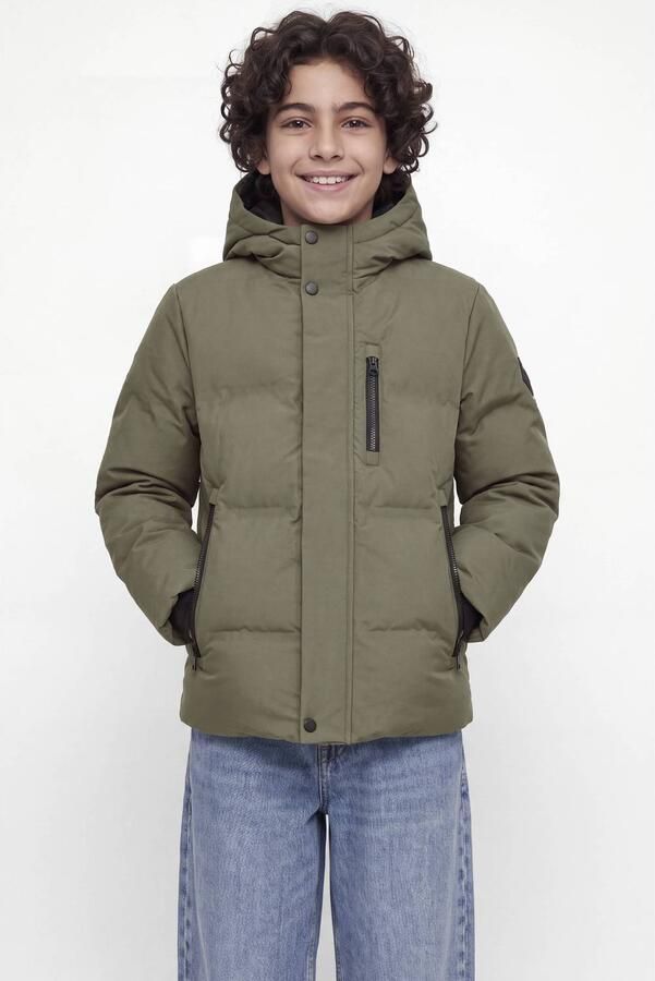 JACK & JONES JUNIOR pufferjas kaki Groen Jongens Polyester Capuchon Effen