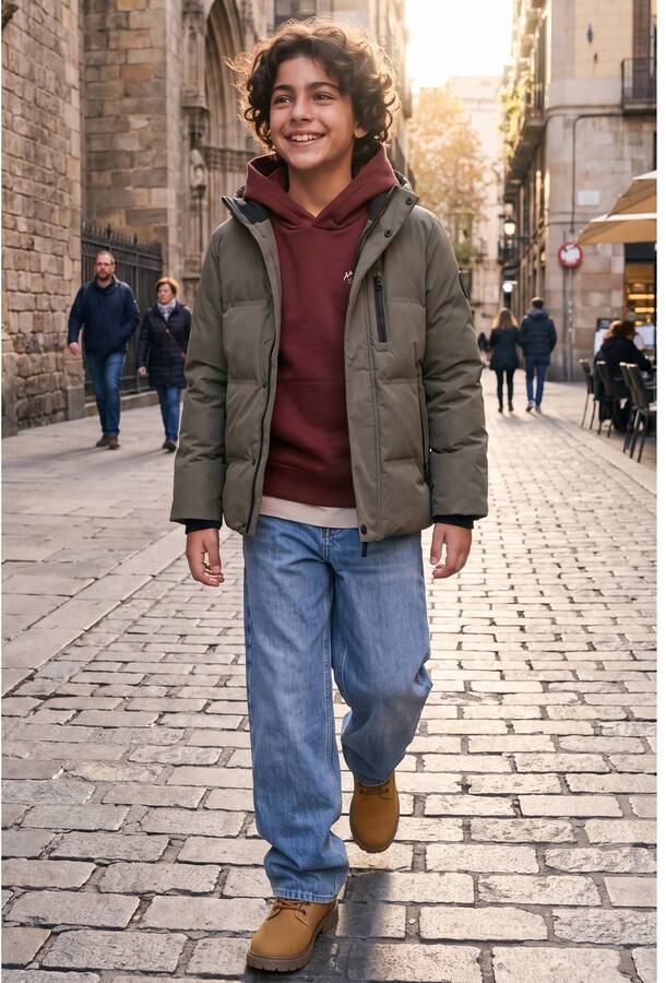 JACK & JONES JUNIOR pufferjas kaki Groen Jongens Polyester Capuchon Effen - Foto 2