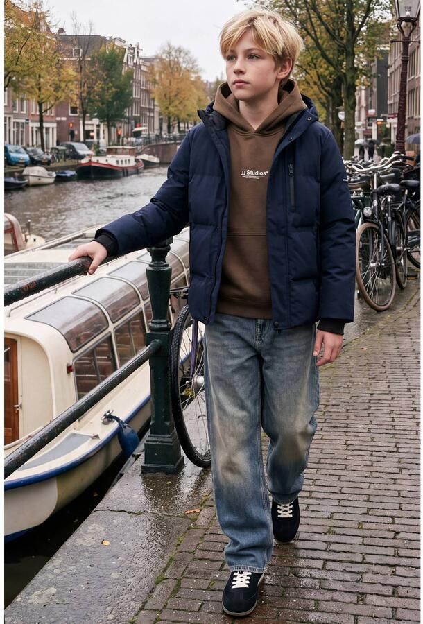 JACK & JONES JUNIOR pufferjas marineblauw Jongens Polyester Capuchon - Foto 2
