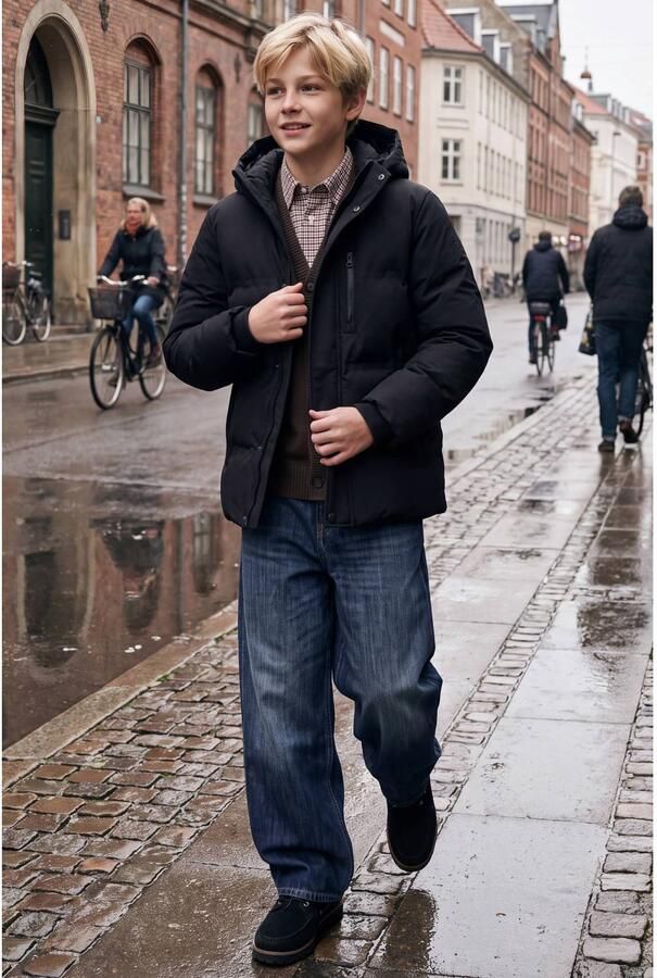 JACK & JONES JUNIOR pufferjas zwart Jongens Polyester Capuchon Effen - Foto 2