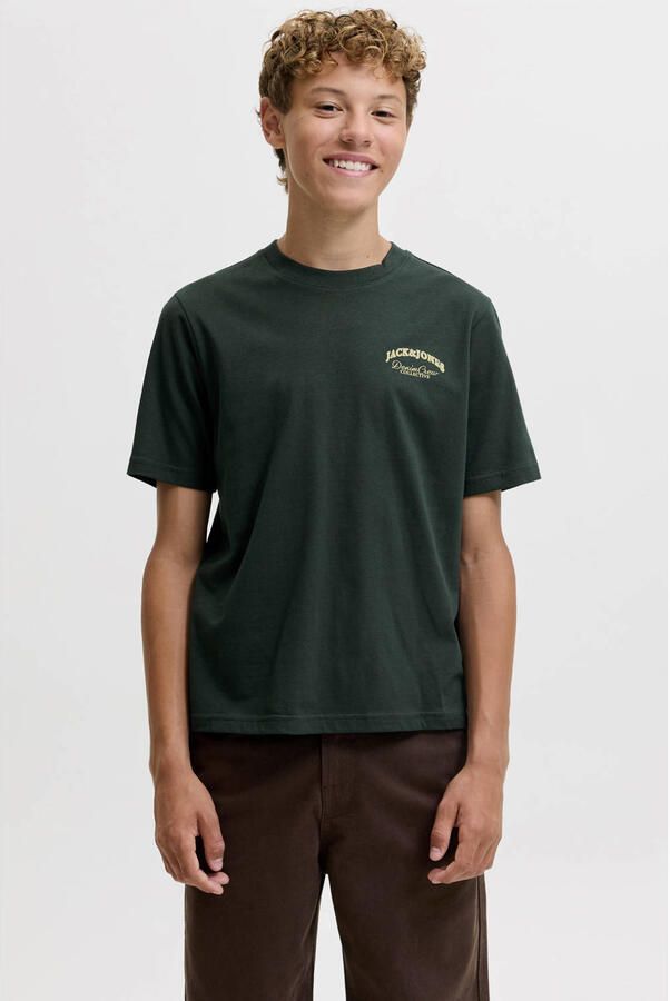 JACK & JONES JUNIOR rechtvallend T-shirt met backprint donkergroen
