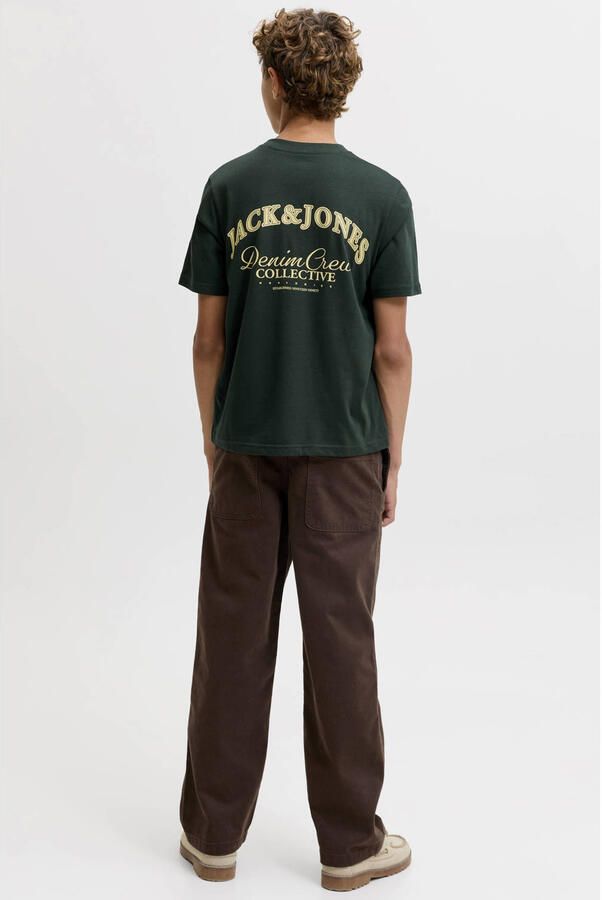 JACK & JONES JUNIOR rechtvallend T-shirt met backprint donkergroen - Foto 3