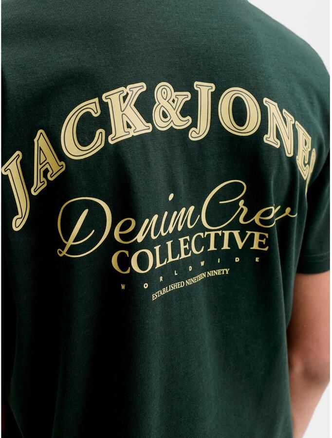 JACK & JONES JUNIOR rechtvallend T-shirt met backprint donkergroen - Foto 2