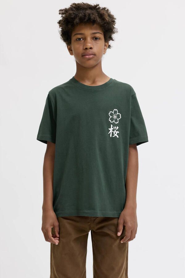 JACK & JONES JUNIOR rechtvallend T-shirt met backprint groen