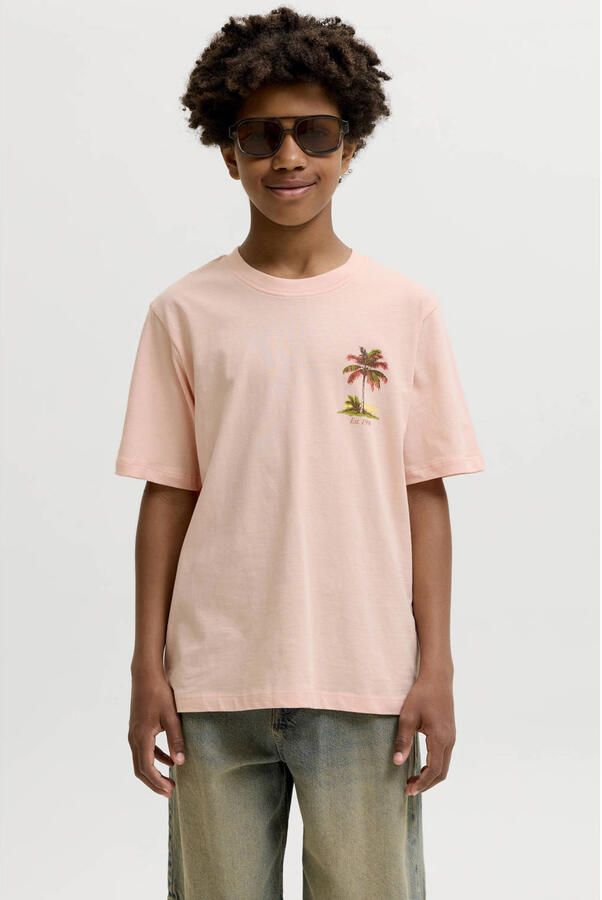 JACK & JONES JUNIOR rechtvallend T-shirt met backprint oranje