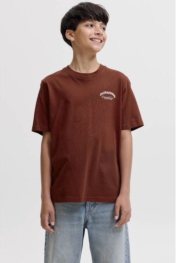 JACK & JONES JUNIOR rechtvallend T-shirt met backprint rood Jongens Katoen Ronde hals