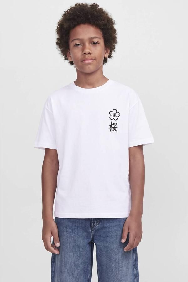 JACK & JONES JUNIOR rechtvallend T-shirt met backprint wit Jongens Katoen Ronde hals
