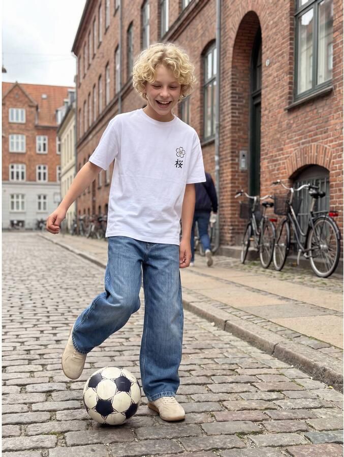 JACK & JONES JUNIOR rechtvallend T-shirt met backprint wit Jongens Katoen Ronde hals - Foto 2