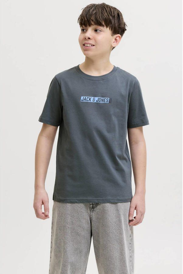 JACK & JONES JUNIOR rechtvallend T-shirt met logo grijs
