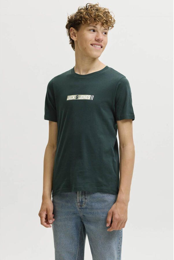 JACK & JONES JUNIOR rechtvallend T-shirt met logo petrol