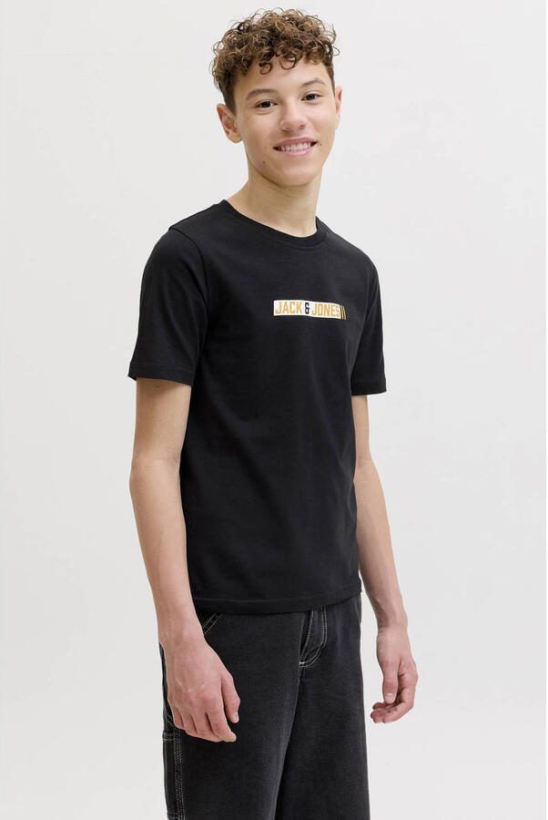 JACK & JONES JUNIOR rechtvallend T-shirt met logo zwart