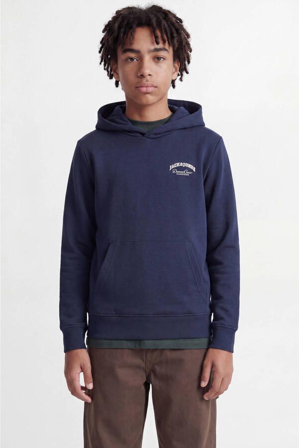 JACK & JONES JUNIOR rechtvallende hoodie met backprint donkerblauw