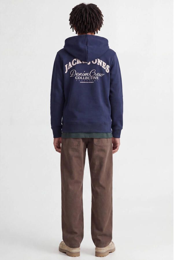 JACK & JONES JUNIOR rechtvallende hoodie met backprint donkerblauw - Foto 2