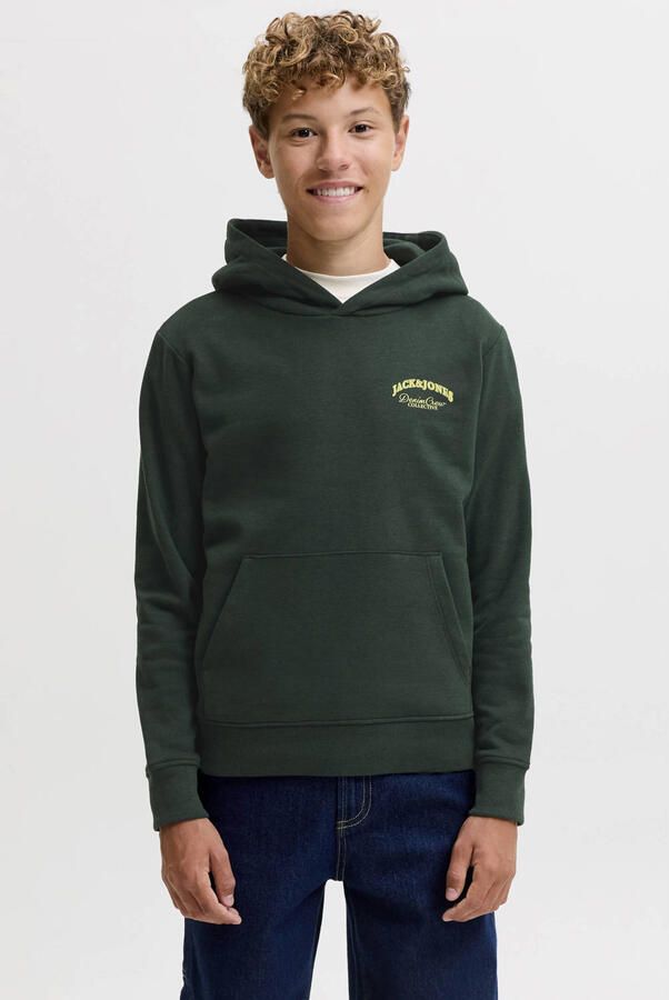 JACK & JONES JUNIOR rechtvallende hoodie met backprint donkergroen