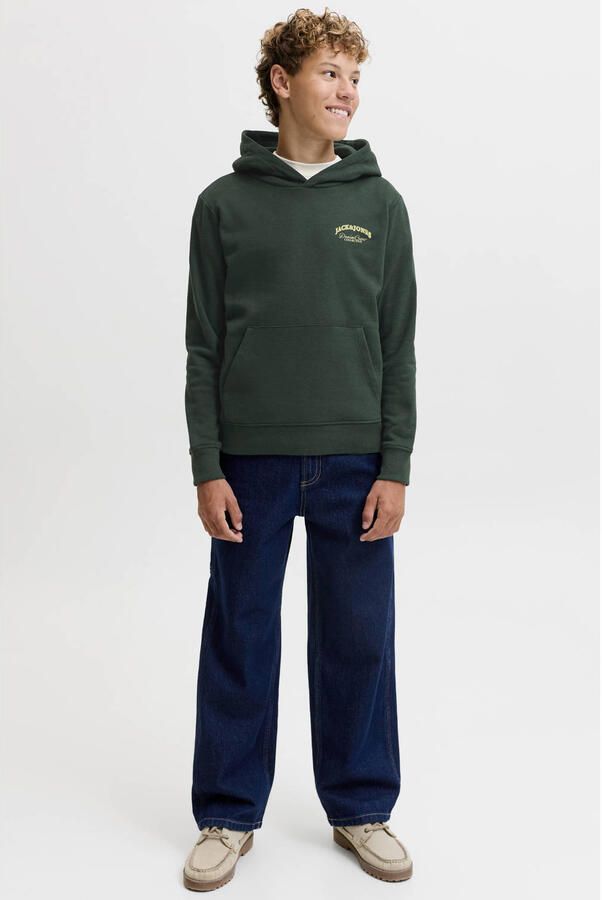 JACK & JONES JUNIOR rechtvallende hoodie met backprint donkergroen Sweater - Foto 2