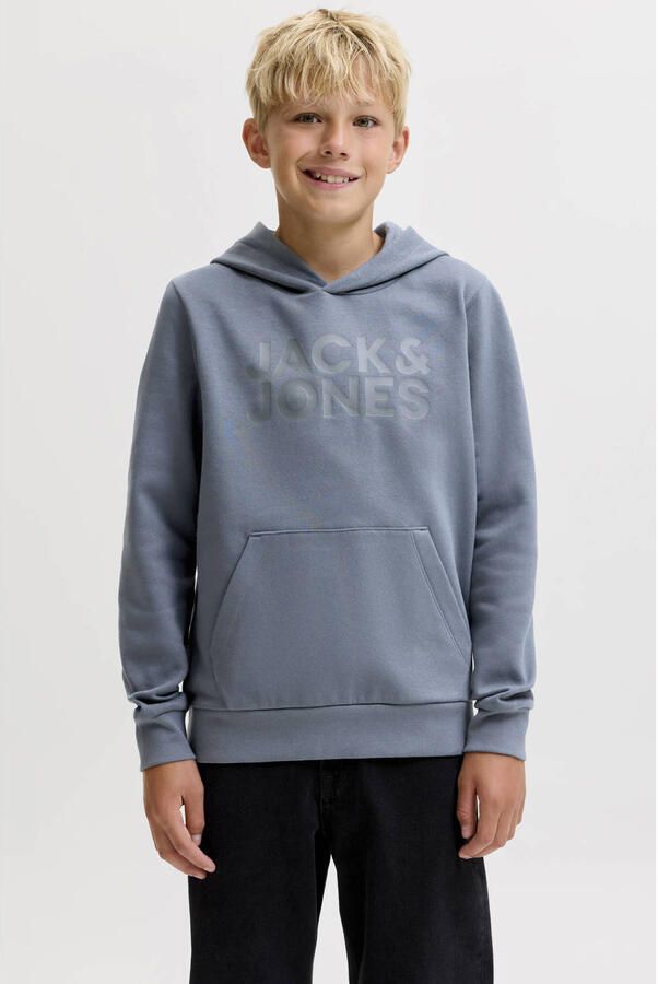 JACK & JONES JUNIOR rechtvallende hoodie met logo grijsblauw