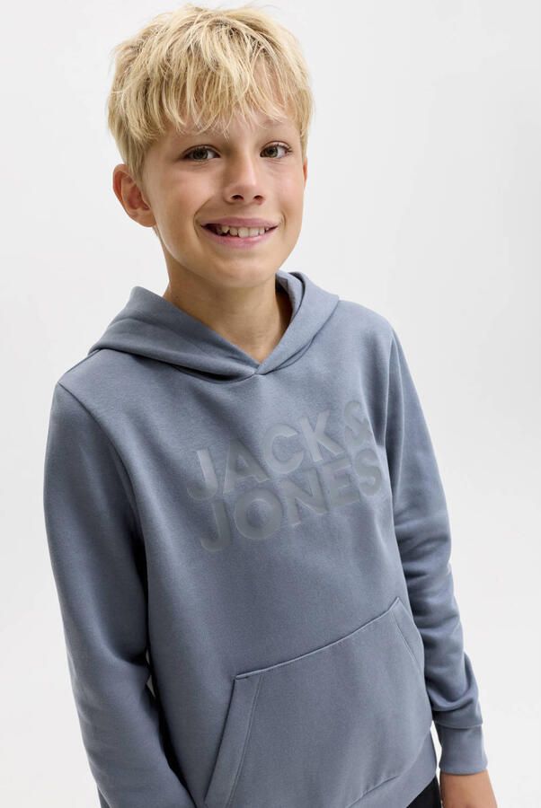 JACK & JONES JUNIOR rechtvallende hoodie met logo grijsblauw - Foto 3