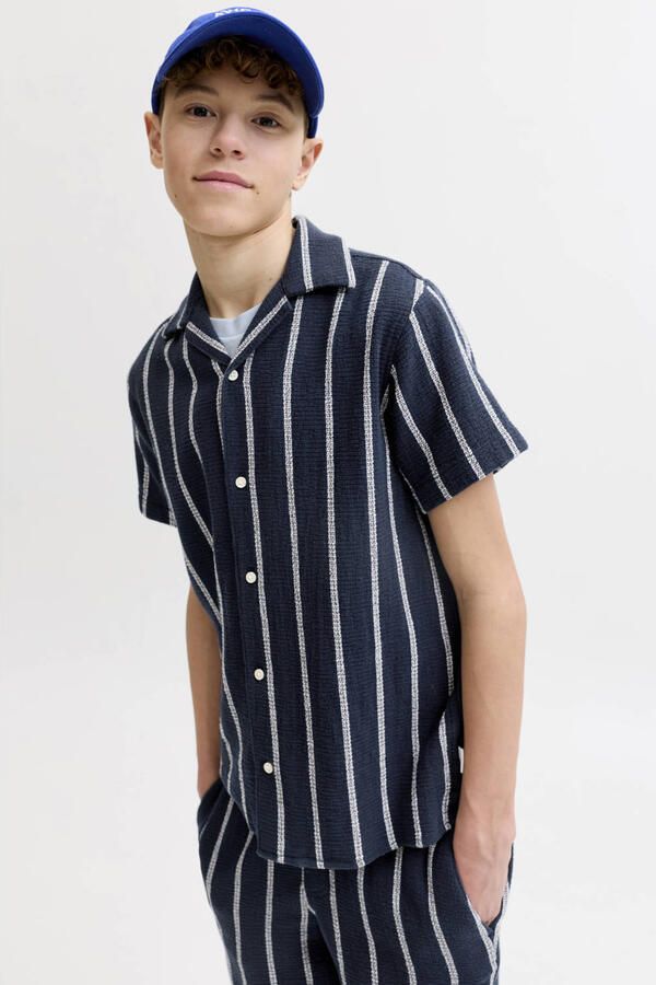 JACK & JONES JUNIOR relaxed casual overhemd donkerblauw