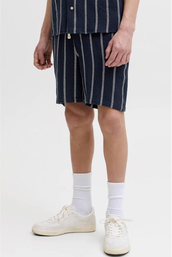 JACK & JONES JUNIOR relaxed gestreepte casual short donkerblauw gebreid