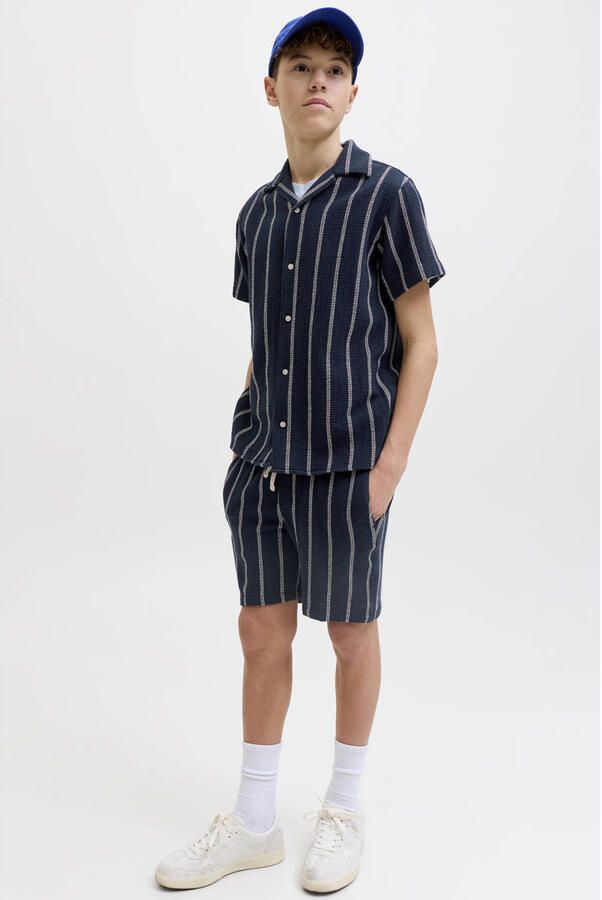 JACK & JONES JUNIOR relaxed gestreepte casual short donkerblauw gebreid - Foto 2