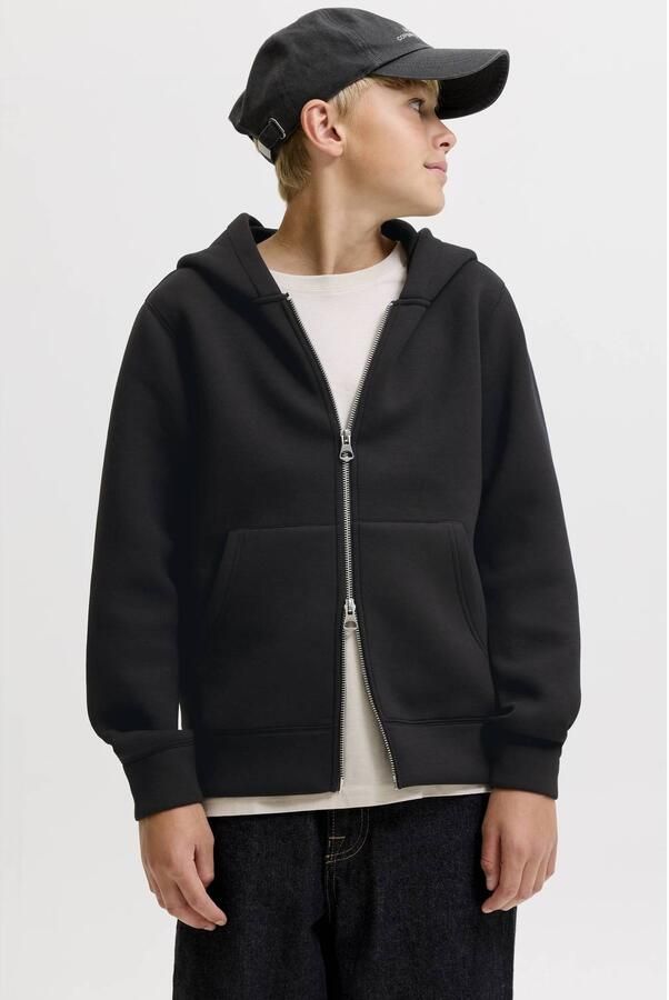 JACK & JONES JUNIOR scuba vest zwart Jongens Sweat Capuchon Effen