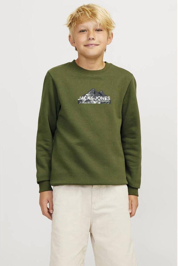 Jack & jones JUNIOR sweater JCOMOUNTAIN met printopdruk mosgroen Printopdruk 128