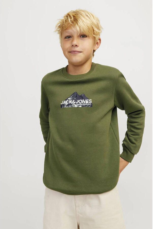 Jack & jones JUNIOR sweater JCOMOUNTAIN met printopdruk mosgroen Printopdruk 128 - Foto 2