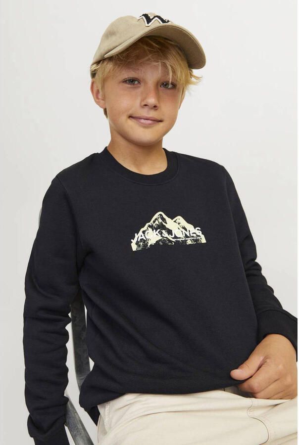 Jack & jones JUNIOR sweater JCOMOUNTAIN met printopdruk zwart Printopdruk 176 - Foto 2