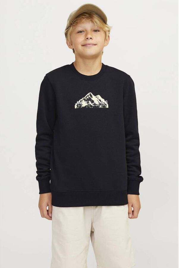 Jack & jones JUNIOR sweater JCOMOUNTAIN met printopdruk zwart Printopdruk 176
