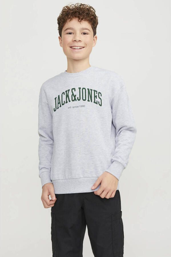 Jack & jones JUNIOR sweater JJEJOSH met tekst grijs groen Tekst 116 - Foto 3