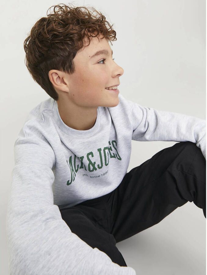 Jack & jones JUNIOR sweater JJEJOSH met tekst grijs groen Tekst 116