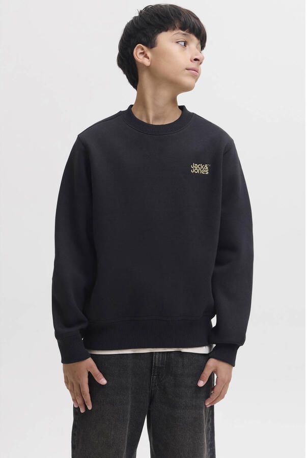 JACK & JONES JUNIOR sweater met borduursels zwart Effen