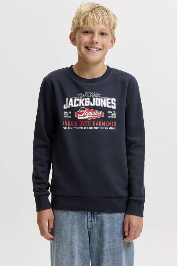 JACK & JONES JUNIOR sweater met logo donkerblauw
