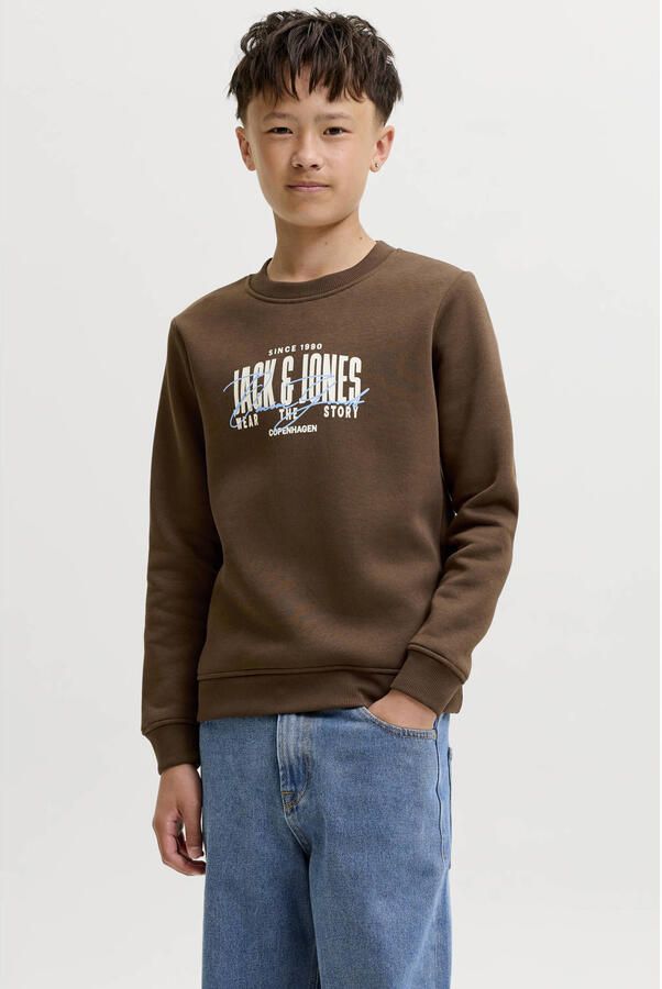 JACK & JONES JUNIOR sweater met logo donkerbruin