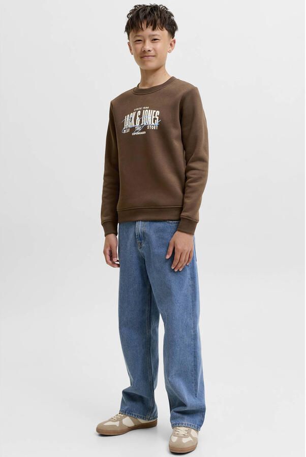 JACK & JONES JUNIOR sweater met logo donkerbruin - Foto 2