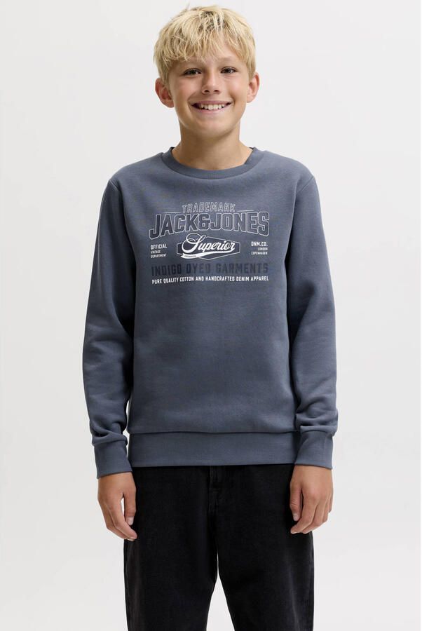 JACK & JONES JUNIOR sweater met logo grijsblauw