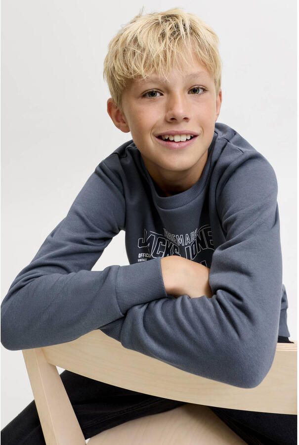 JACK & JONES JUNIOR sweater met logo grijsblauw - Foto 2