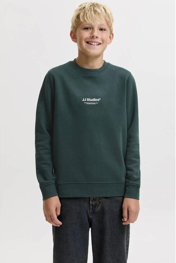 JACK & JONES JUNIOR sweater met tekst donkergroen