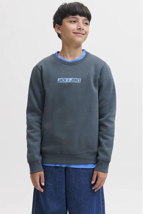 JACK & JONES JUNIOR sweater met tekst grijsblauw