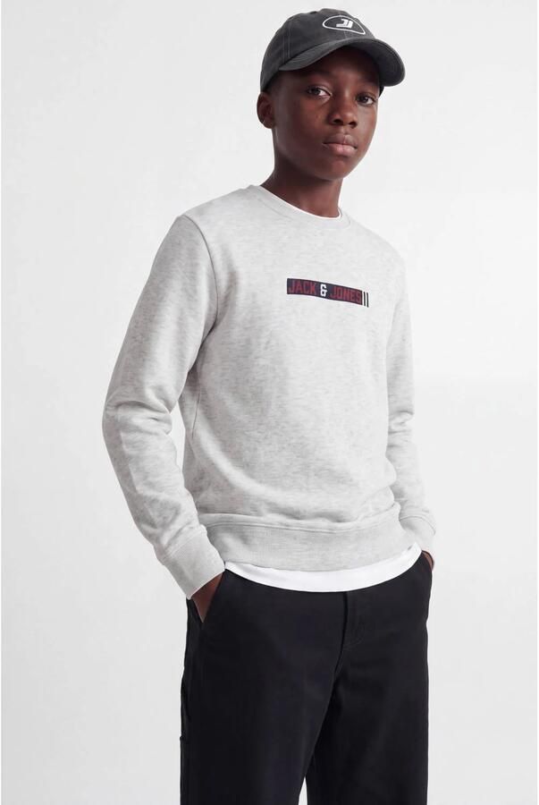 JACK & JONES JUNIOR sweater met tekst lichtgrijs Effen
