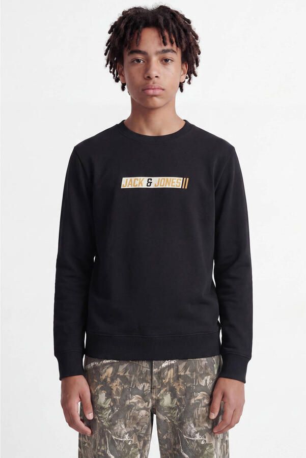 JACK & JONES JUNIOR sweater met tekst zwart