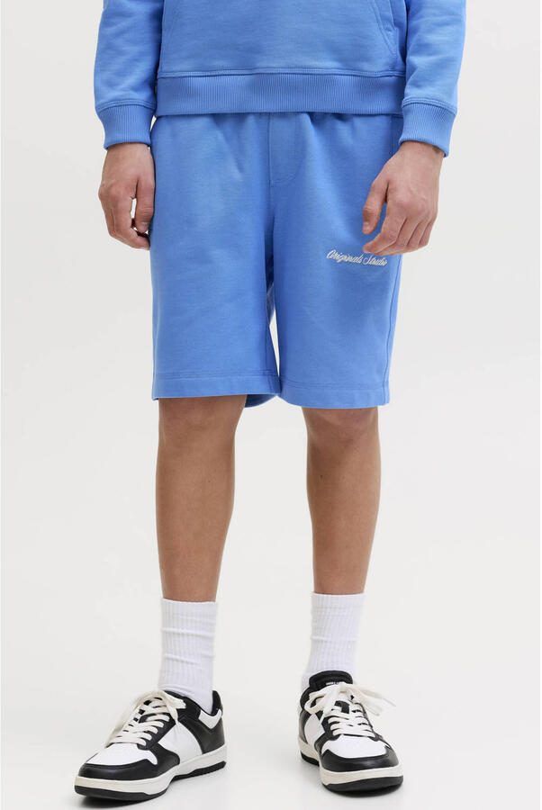 JACK & JONES JUNIOR sweatshort blauw Korte broek Jongens Katoen Tekst