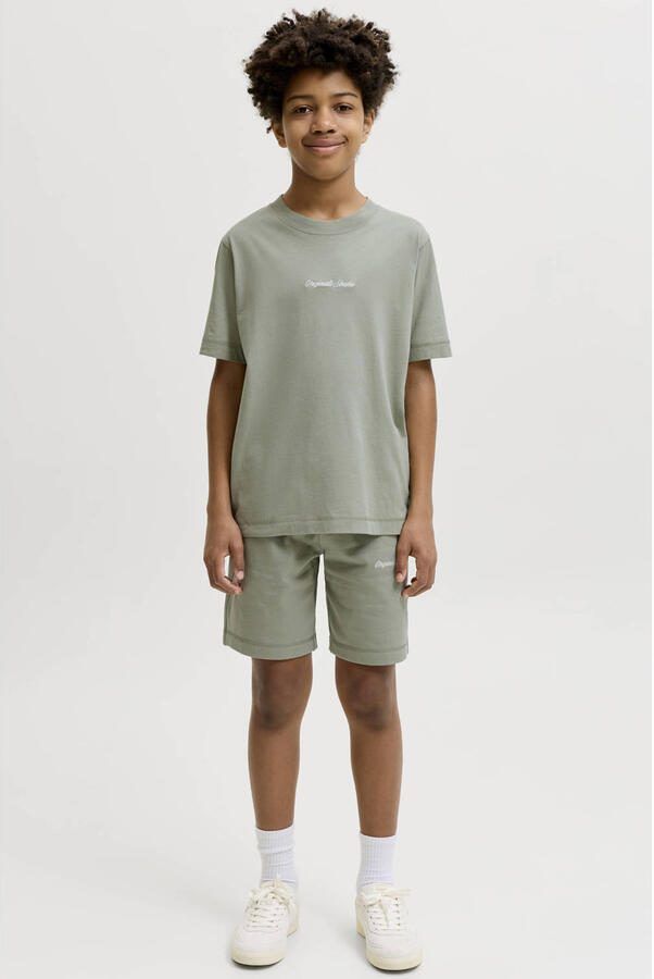 JACK & JONES JUNIOR sweatshort groen Korte broek Jongens Katoen Tekst