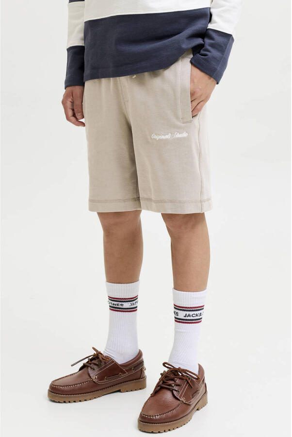 JACK & JONES JUNIOR sweatshort zand Korte broek Beige Jongens Katoen Tekst