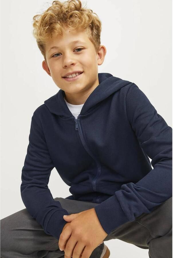 Jack & jones JUNIOR sweatvest JJEBRADLEY donkerblauw Jongens Polyester Capuchon 152
