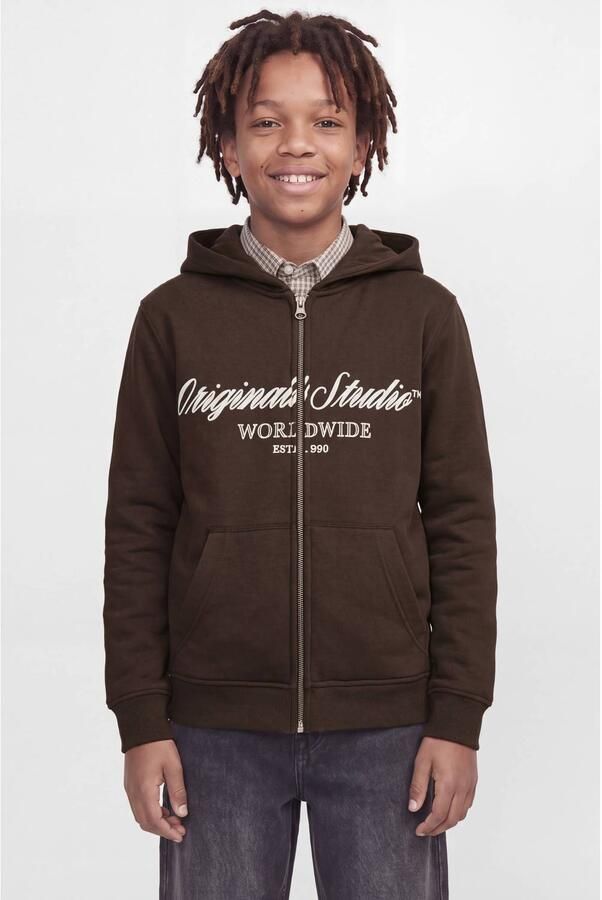 JACK & JONES JUNIOR sweatvest met logo donkerbruin Logo