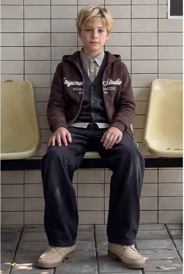 JACK & JONES JUNIOR sweatvest met logo donkerbruin Logo - Foto 2