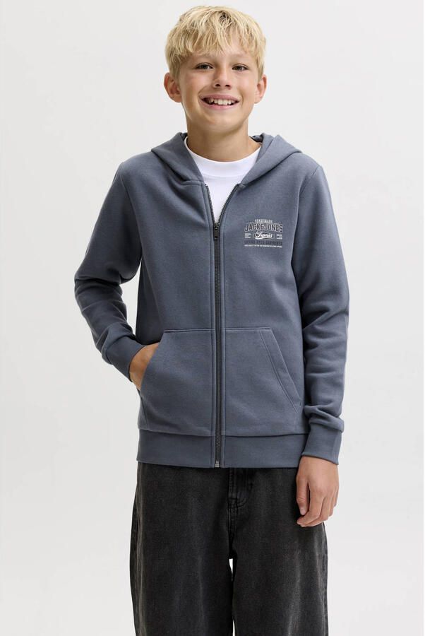 JACK & JONES JUNIOR sweatvest met print grijsblauw