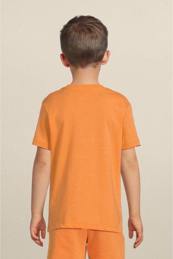 Jack & jones JUNIOR T-shirt JCOKAPPER met logo lichtoranje Jongens Katoen Ronde hals 128